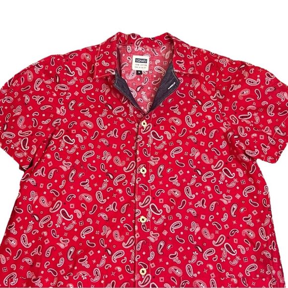 Uqnatu Red Midi Short Sleeve Paisley Red & Denim Dress Size Medium - Picture 6 of 7